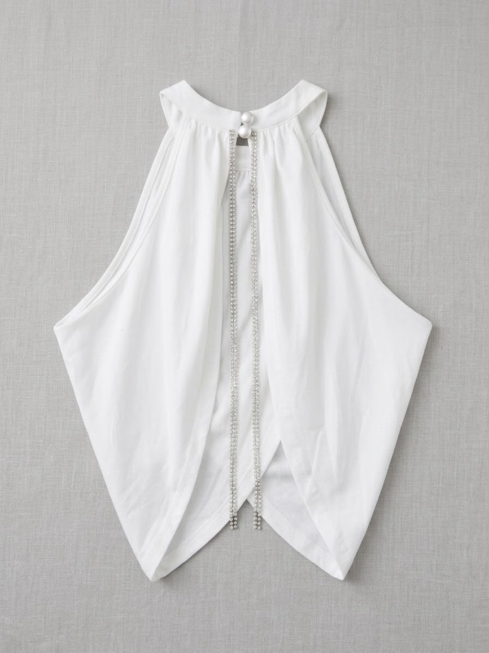 White Sleeveless Halter Top with Back Chain Detail
